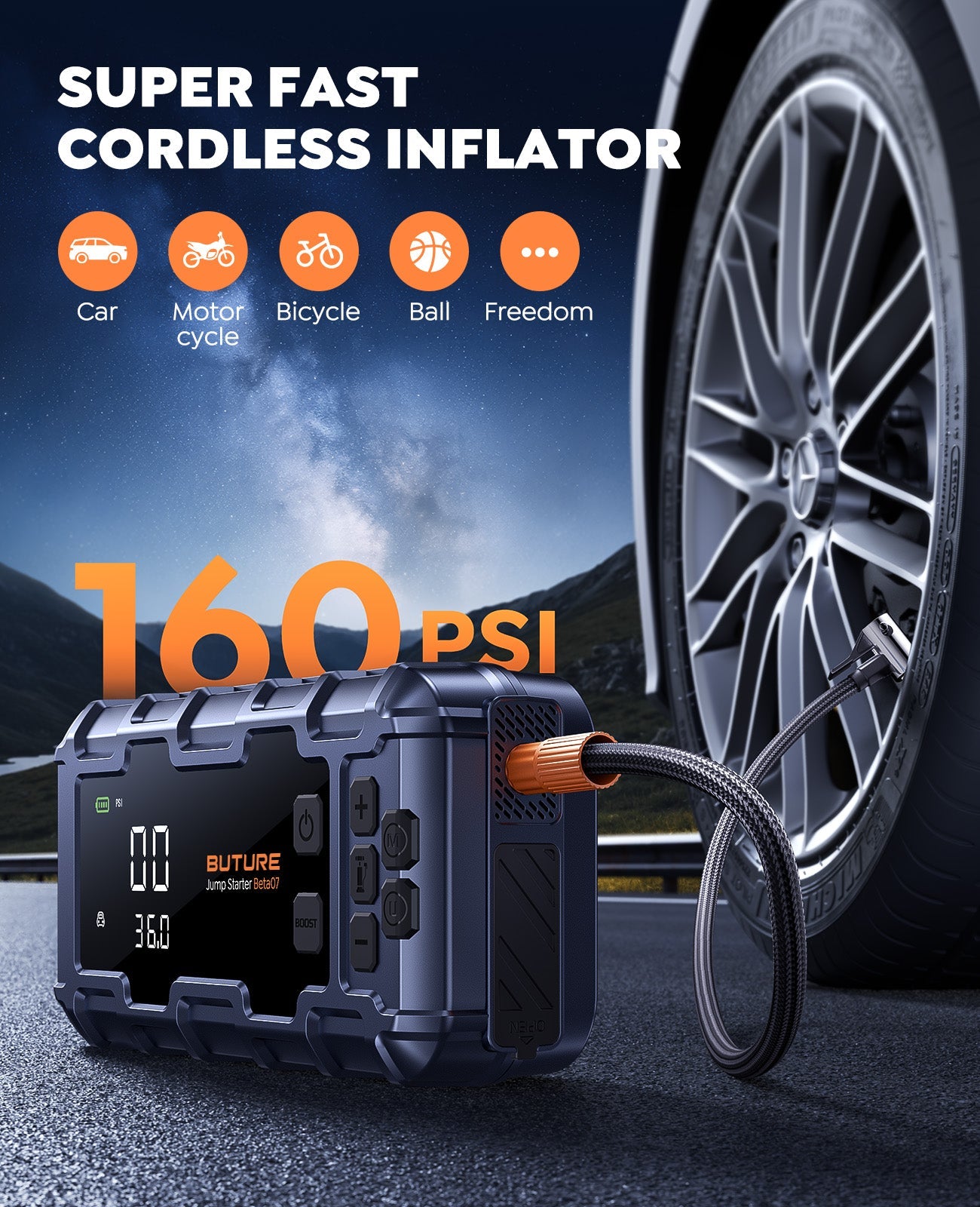 【Top Rated】Buture Beta07 Car Jump Starter 6000A With 160PSI Air Compressor